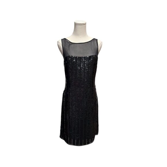 Aidan Mattox Black Sequin Silk Mini Dress Cocktail Party Dress Womens size 4 - Picture 3 of 12